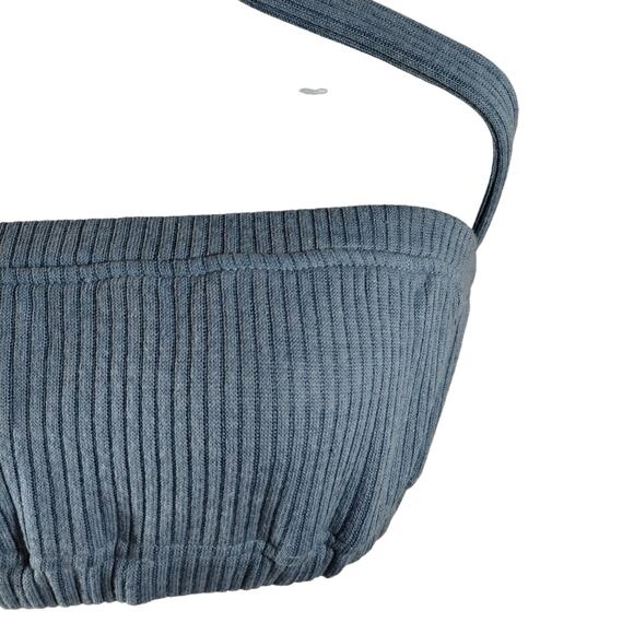 R WeWoreWhat Women's Storm Blue Wide Rib Stretch Tie Halter Bra Top NWT Size S - Picture 2 of 6